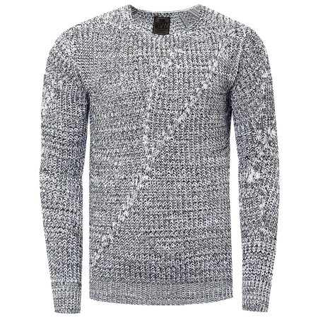 Sweter Męski Gruby Pleciony Elastyczny Regular 13365 White