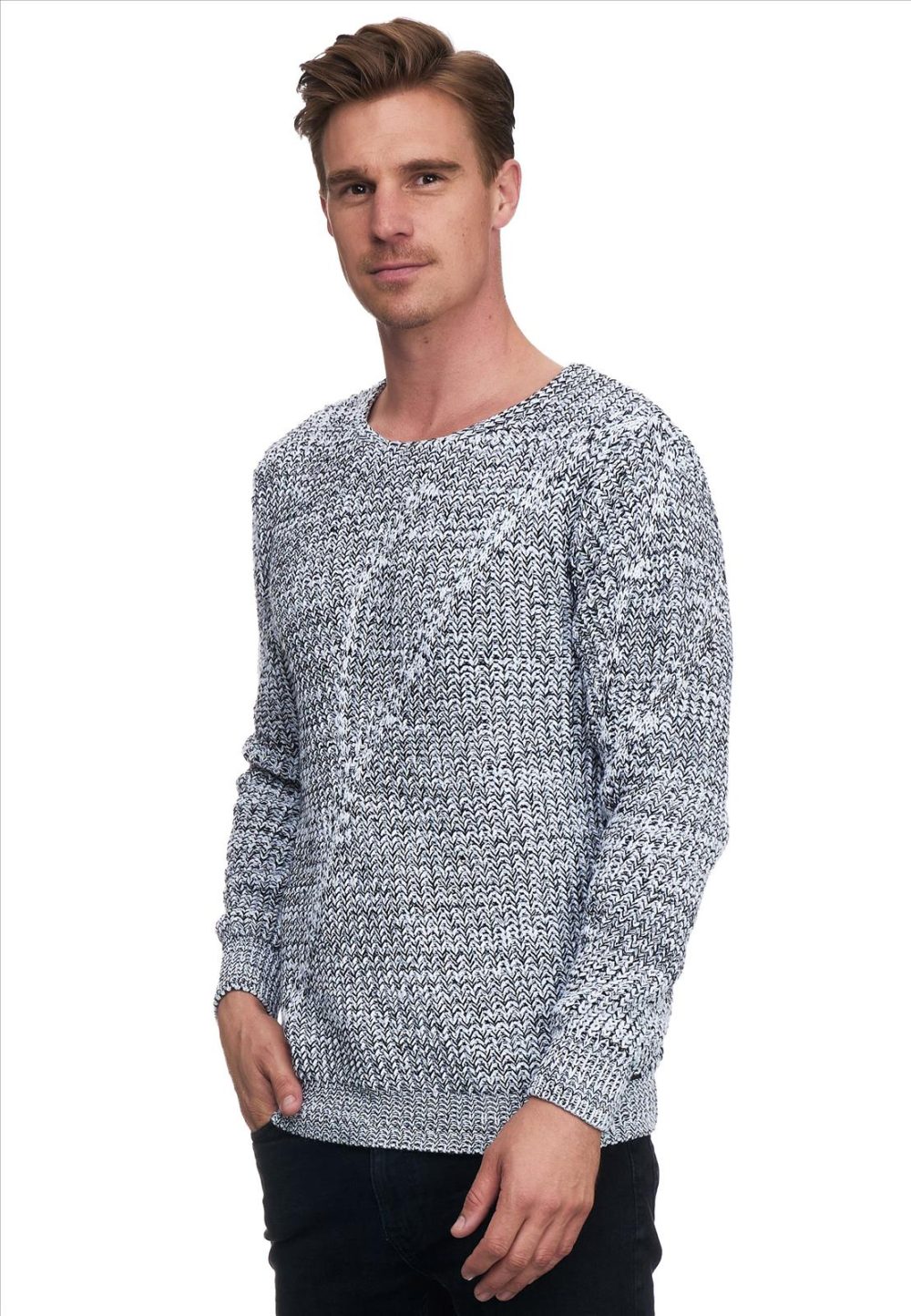 Sweter Męski Gruby Pleciony Elastyczny Regular 13365 White - obrazek 4