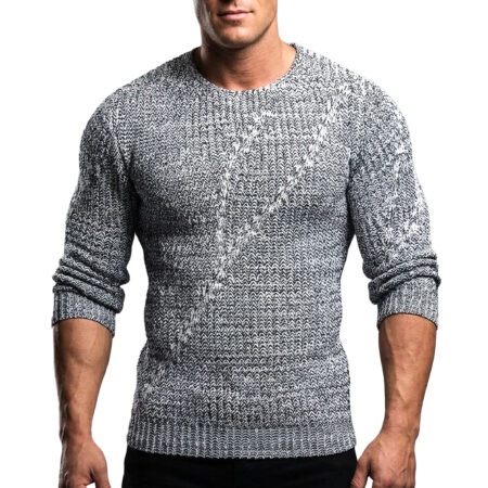 Sweter Męski Gruby Pleciony Elastyczny Regular 13365 White