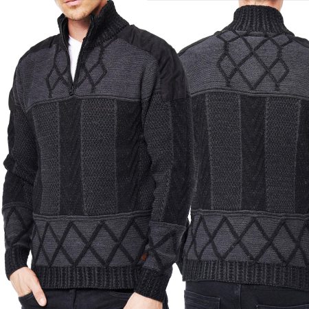 Sweter Męski Golf Pleciony Zamek Stójka Elastyczny Regular