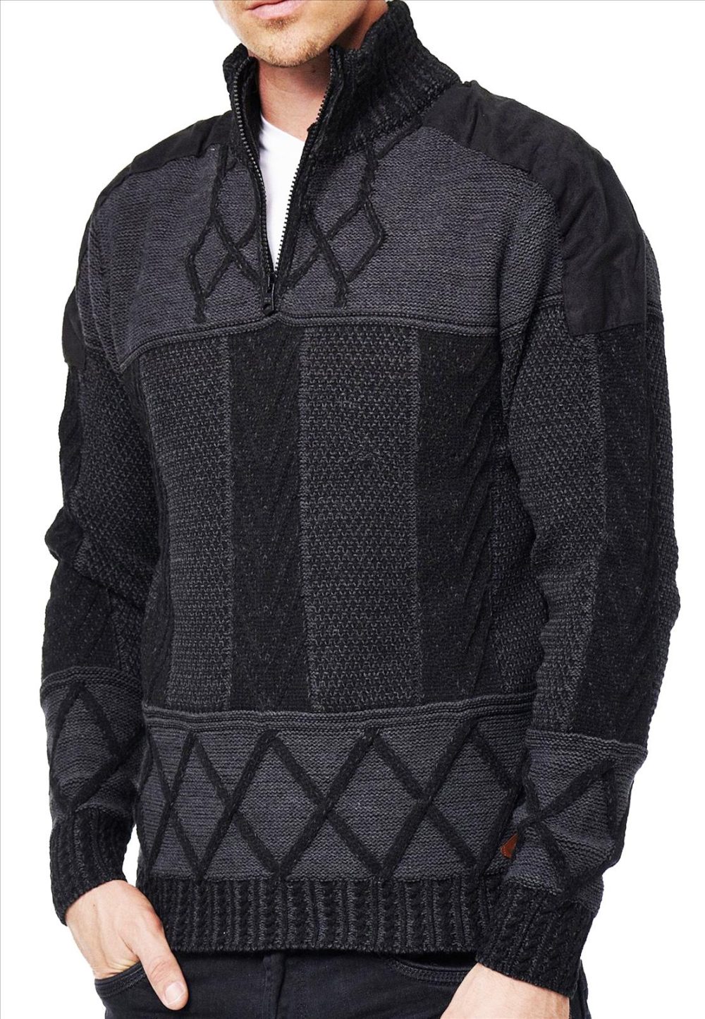 Sweter Męski Golf Pleciony Zamek Stójka Elastyczny Regular - obrazek 4