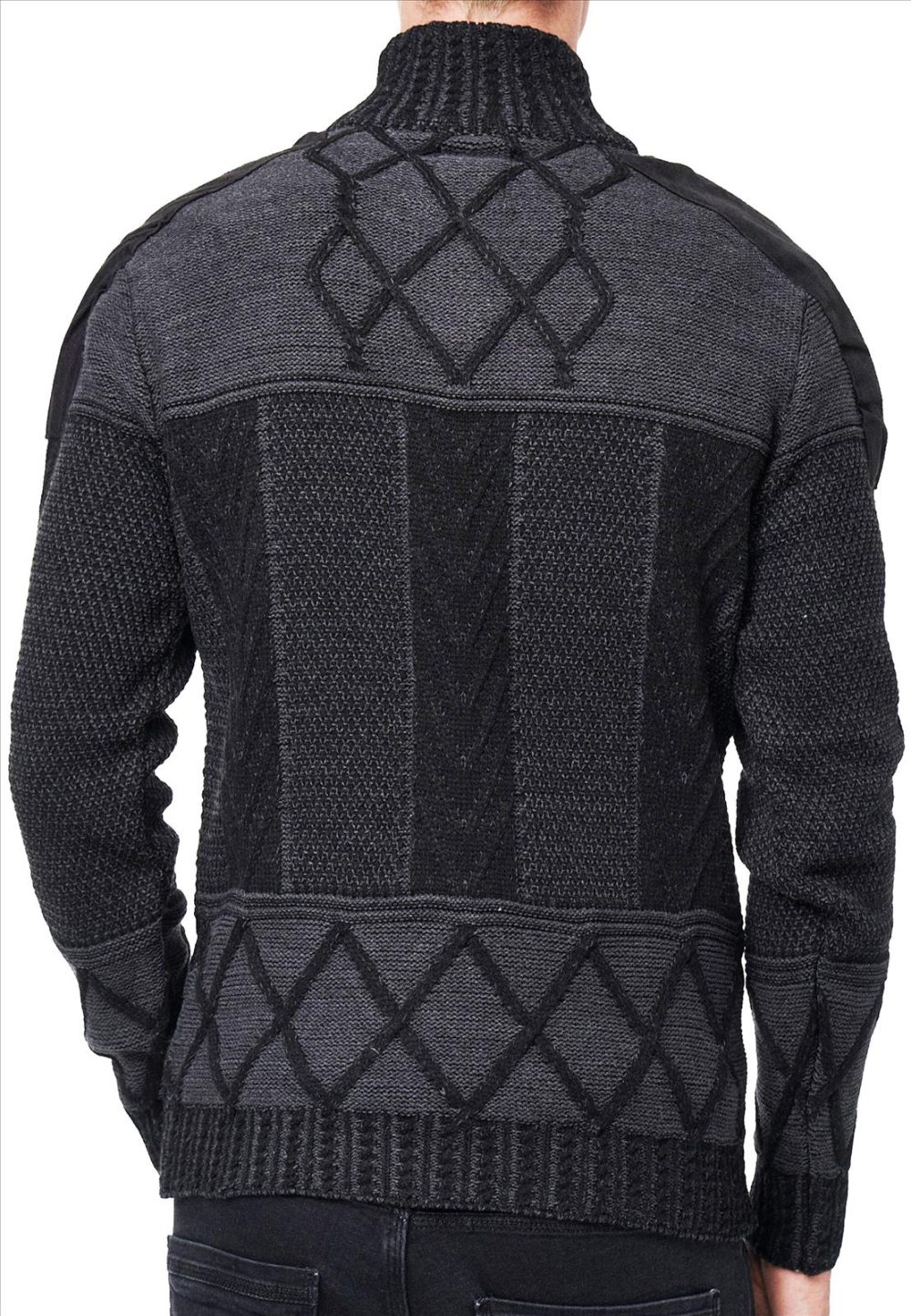 Sweter Męski Golf Pleciony Zamek Stójka Elastyczny Regular - obrazek 5