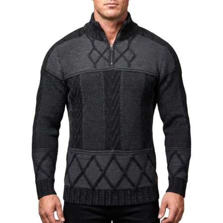 Sweter Męski Golf Pleciony Zamek Stójka Elastyczny Regular