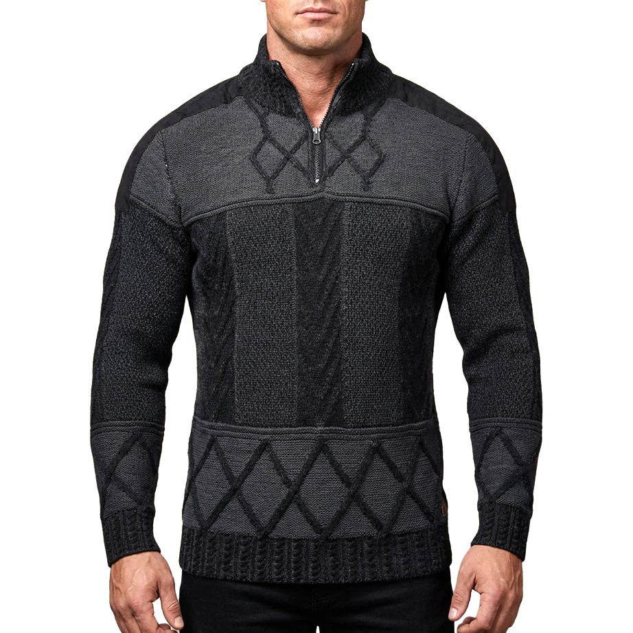 Sweter Męski Golf Pleciony Zamek Stójka Elastyczny Regular