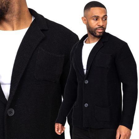 Sweter Męski Rozpinany Kardigan Marynarka Kieszonka Elastyczny Casual Italy Black