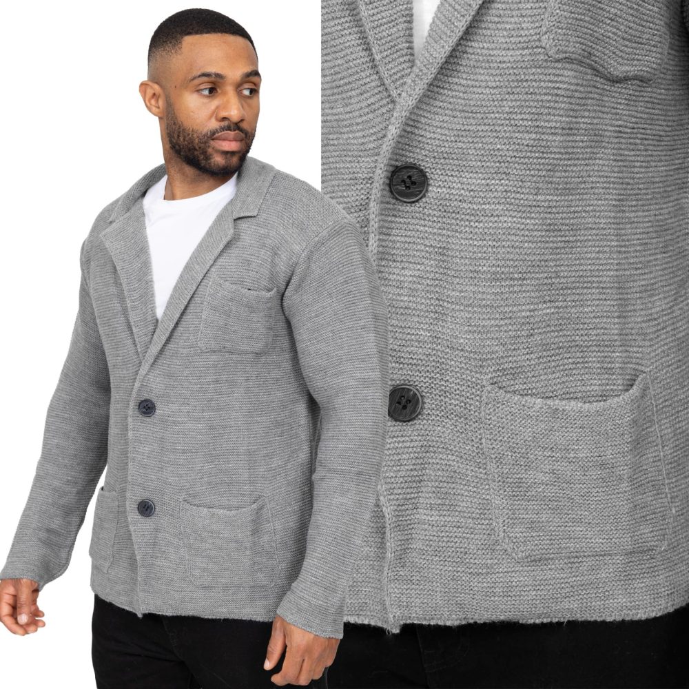 Sweter Męski Rozpinany Kardigan Marynarka Kieszonka Elastyczny Casual Italy Grey