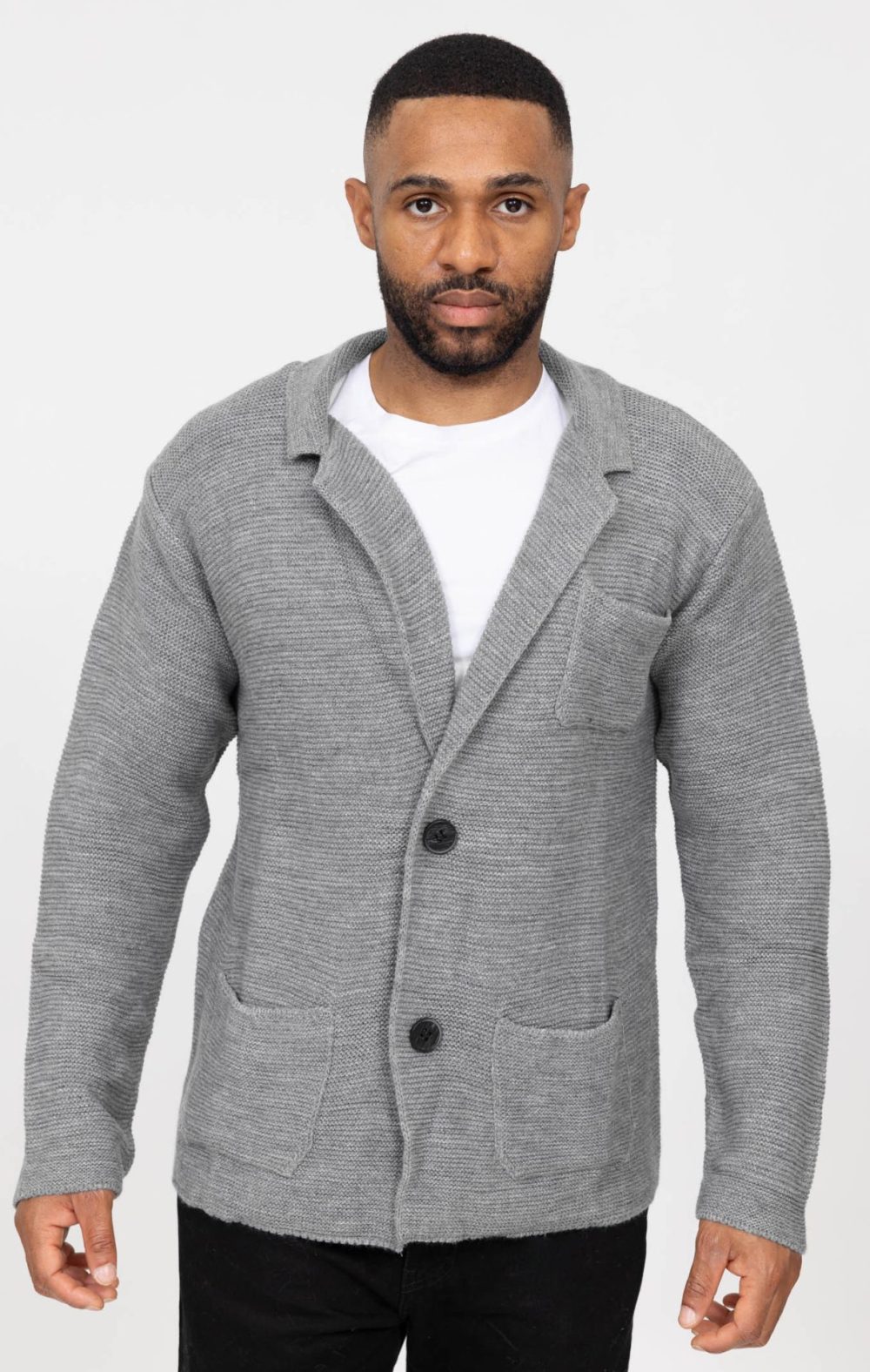 Sweter Męski Rozpinany Kardigan Marynarka Kieszonka Elastyczny Casual Italy Grey - obrazek 6