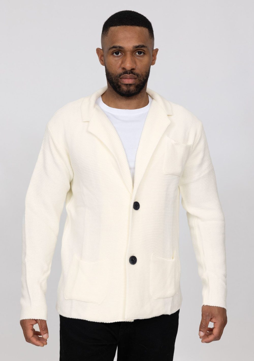 Sweter Męski Rozpinany Kardigan Marynarka Kieszonka Elastyczny Casual Italy ecru - obrazek 5