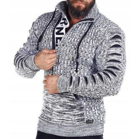 SWETER MĘSKI GRUBY GOLF ROZPINANY STÓJKA Szary