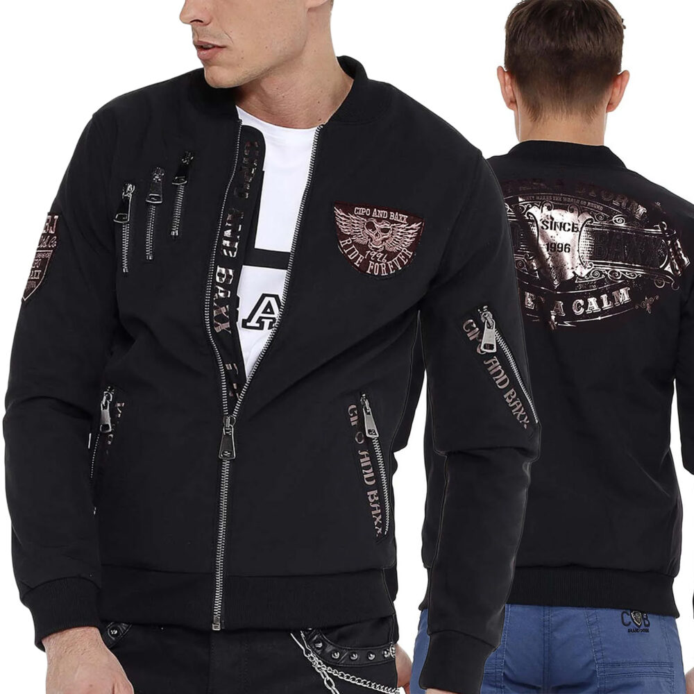 Kurtka Cipo Baxx Przejściówka Zamki Ride Forever Naszywki CJ138 black