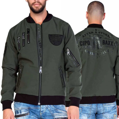 Kurtka Cipo Baxx Przejściówka Zamki Ride Forever Naszywki CJ138 khaki