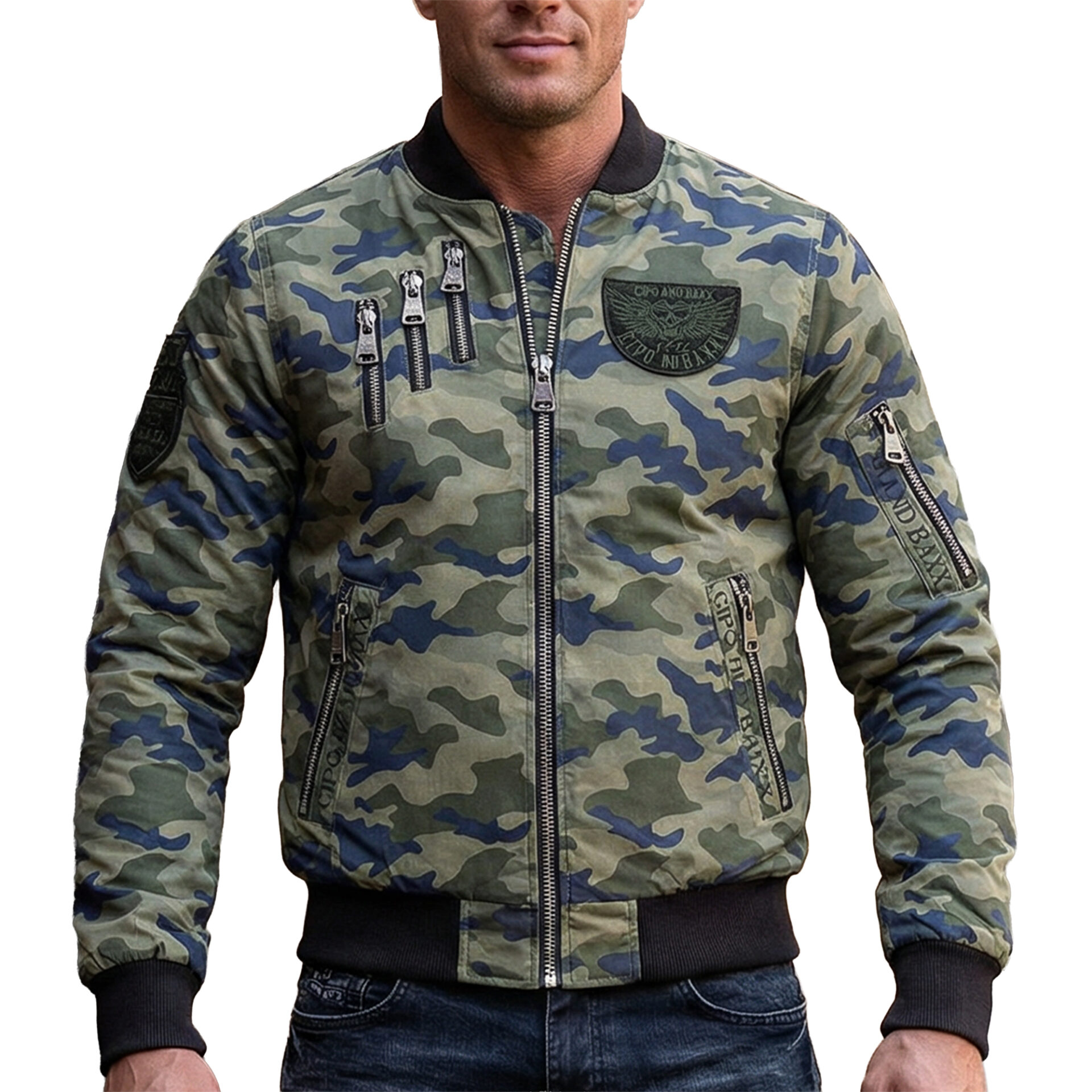 Kurtka Cipo Baxx Przejściówka Zamki Ride Forever Naszywki CJ138 camouflage Moro Military