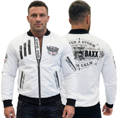 Kurtka Cipo Baxx Przejściówka Zamki Ride Forever Naszywki CJ138 white