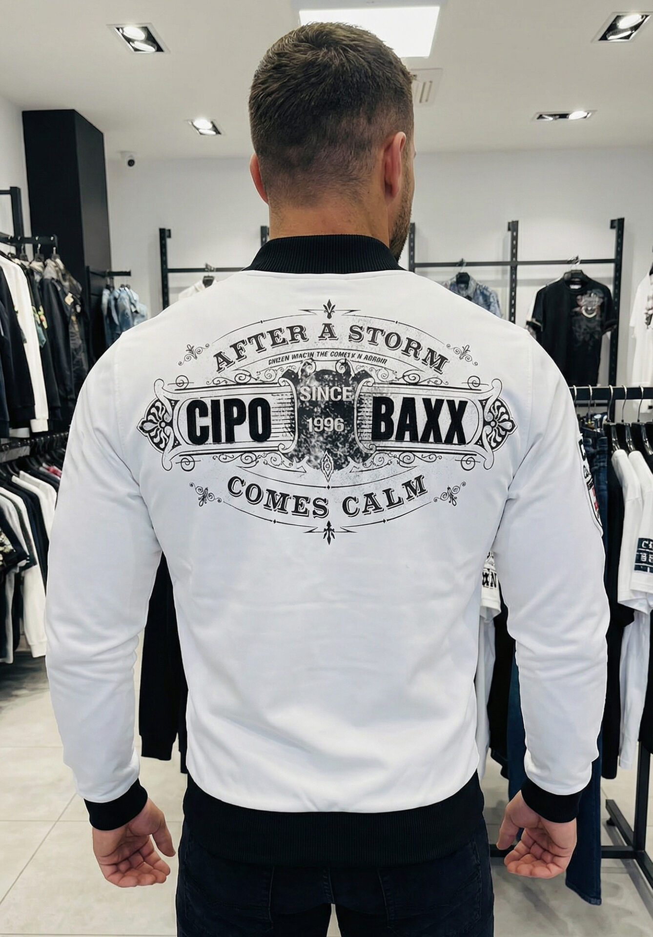 Kurtka Cipo Baxx Przejściówka Zamki Ride Forever Naszywki CJ138 white - obrazek 3