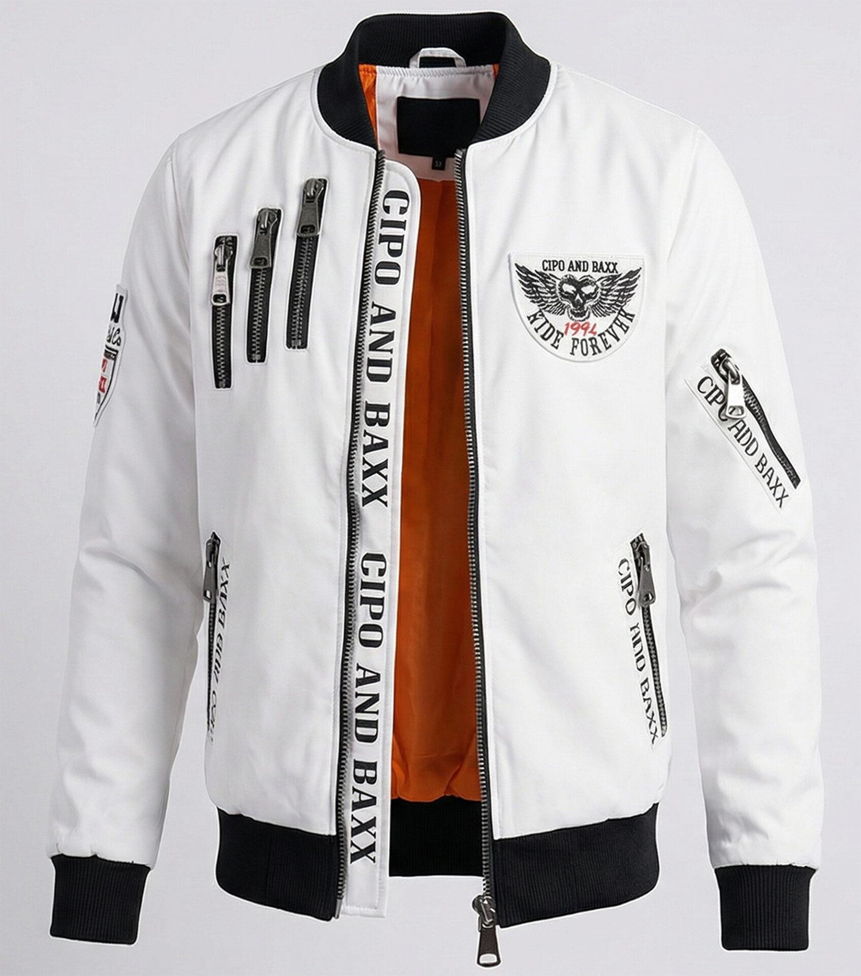 Kurtka Cipo Baxx Przejściówka Zamki Ride Forever Naszywki CJ138 white - obrazek 4