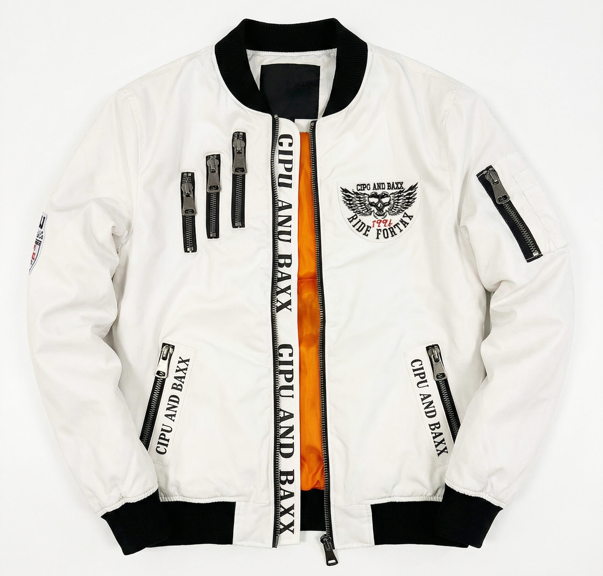 Kurtka Cipo Baxx Przejściówka Zamki Ride Forever Naszywki CJ138 white - obrazek 5