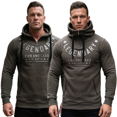 Cipo Baxx Ciepła Bluza Męska Zamki Stójka Legendary Khaki cl324
