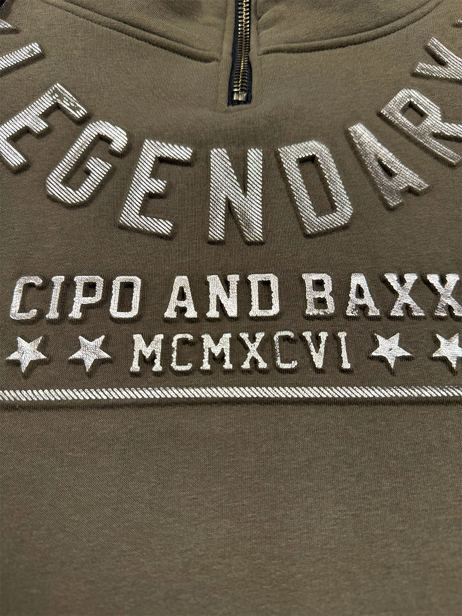 Cipo Baxx Ciepła Bluza Męska Zamki Stójka Legendary Khaki cl324 - obrazek 5