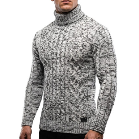 Sweter Gruby Golf Pleciony Męski Stójka Dopasowany z wełną 51342