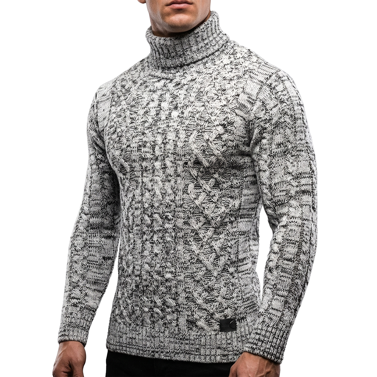 Sweter Gruby Golf Pleciony Męski Stójka Dopasowany z wełną 51342