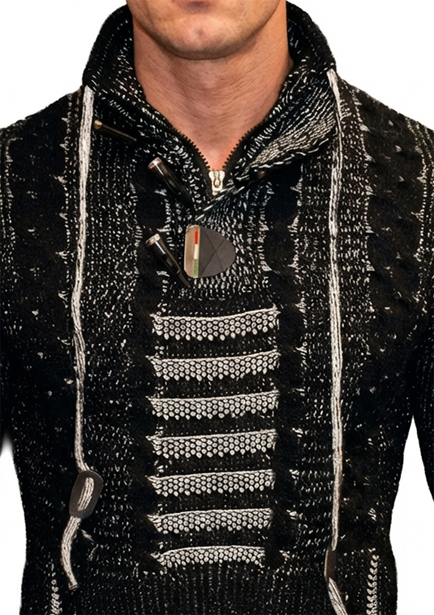 Sweter Gruby Golf Pleciony Męski Stójka Dopasowany z wełną Zapięcia kangurka 51343 black - obrazek 3