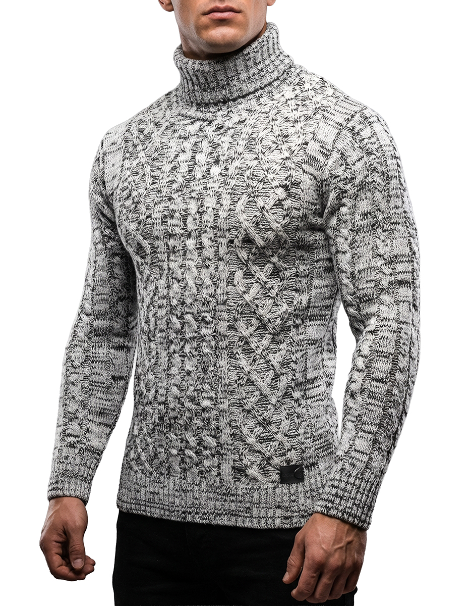 Sweter Gruby Golf Pleciony Męski Stójka Dopasowany z wełną 51342 - obrazek 3