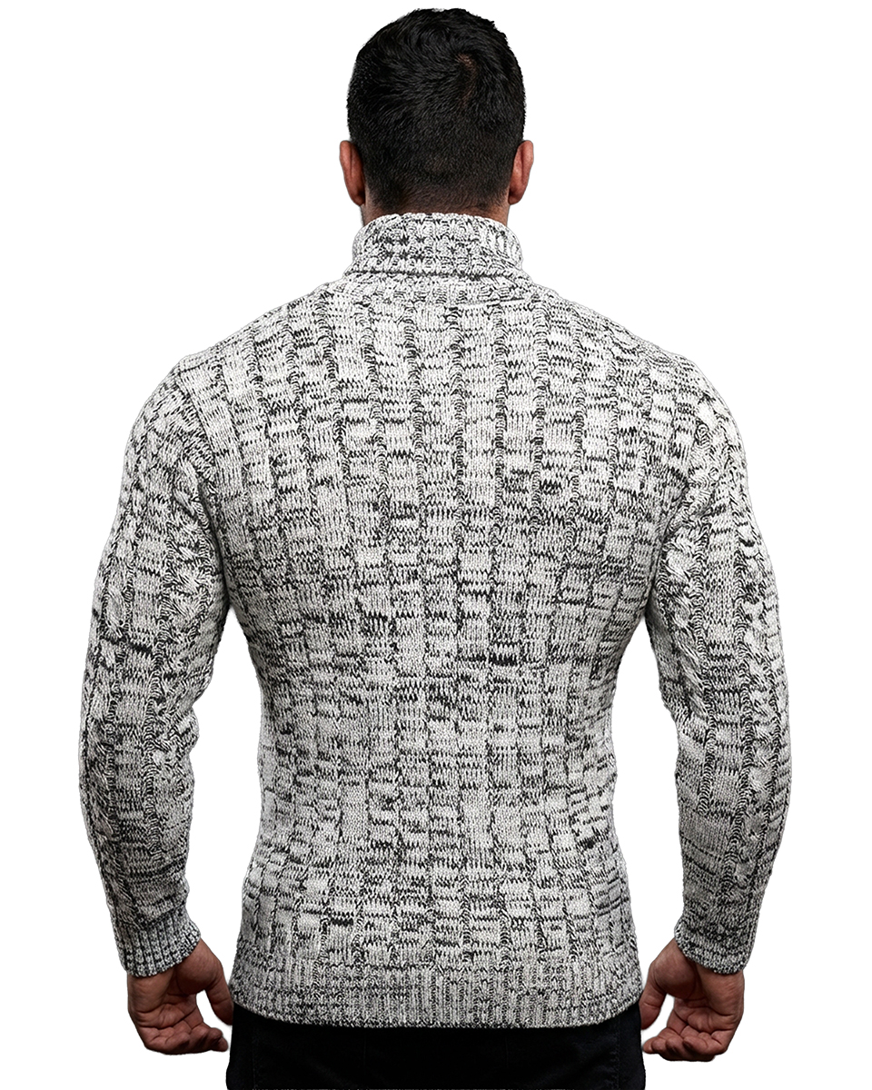 Sweter Gruby Golf Pleciony Męski Stójka Dopasowany z wełną 51342 - obrazek 4