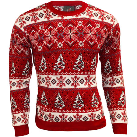 Sweter Wzór Norweski Świąteczny Dopasowany Bawełna Święta Prezent Red 52552