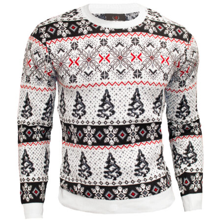 Sweter Wzór Norweski Świąteczny Dopasowany Bawełna Święta Prezent White 52552