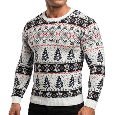 Sweter Wzór Norweski Świąteczny Dopasowany Bawełna Święta Prezent White 52552