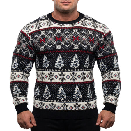 Sweter Wzór Norweski Świąteczny Dopasowany Bawełna Święta Prezent Navy 52552