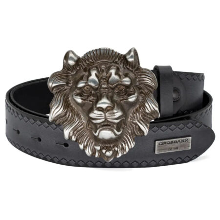 Pasek Męski Cipo Baxx Skóra Vintage Duża Metalowa Klamra cg196 black