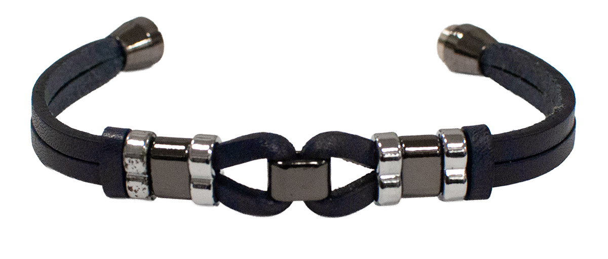Skórzana Męska Bransoletka Cipo Baxx DarkBlue Zapięcie Magnes CN102 - obrazek 2