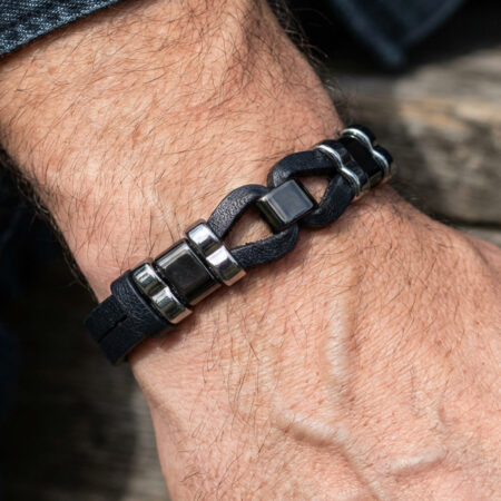 Skórzana Męska Bransoletka Cipo Baxx DarkBlue Zapięcie Magnes CN102