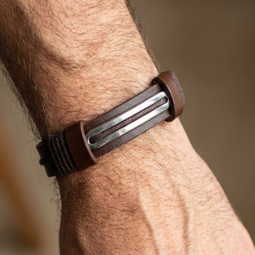 Skórzana Męska Bransoletka Cipo Baxx Brown Zapięcie Magnes CN103