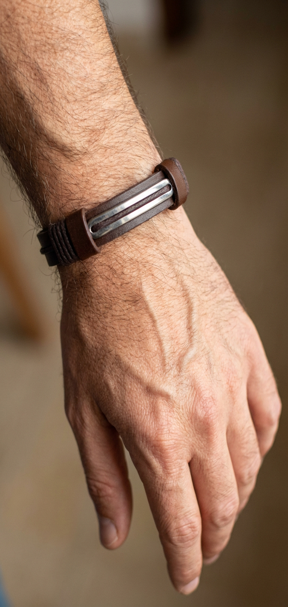 Skórzana Męska Bransoletka Cipo Baxx Brown Zapięcie Magnes CN103 - obrazek 3