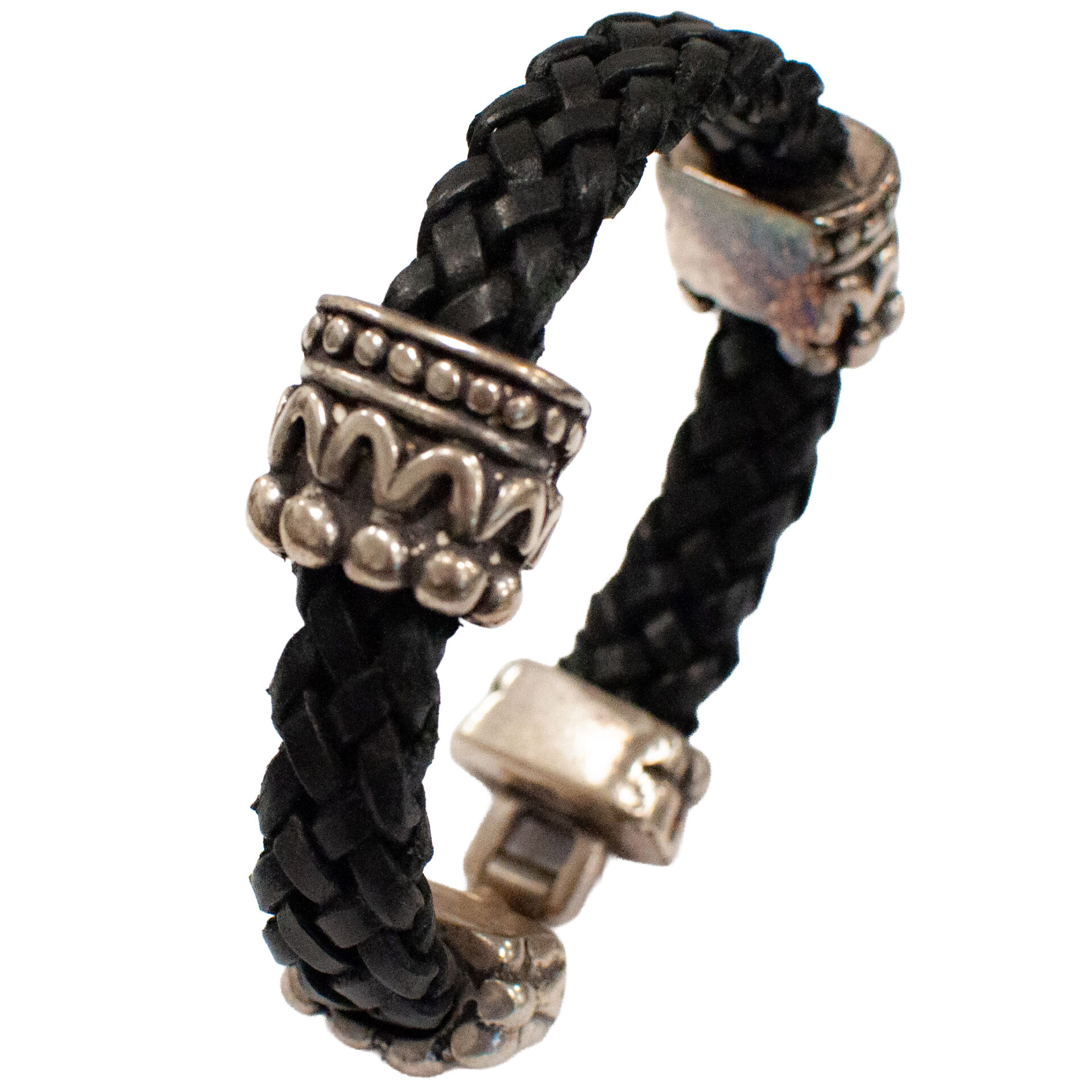 Skórzana Męska Bransoletka Pleciona Cipo Baxx Black CN104 - obrazek 2