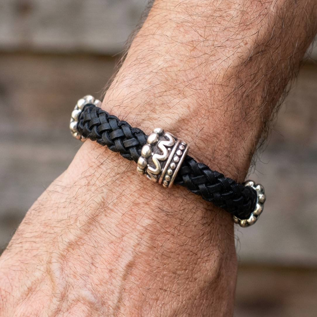 Skórzana Męska Bransoletka Pleciona Cipo Baxx Black CN104