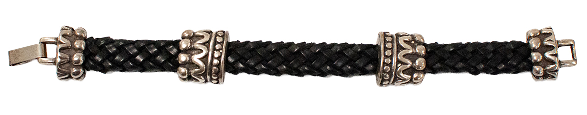 Skórzana Męska Bransoletka Pleciona Cipo Baxx Black CN104 - obrazek 4