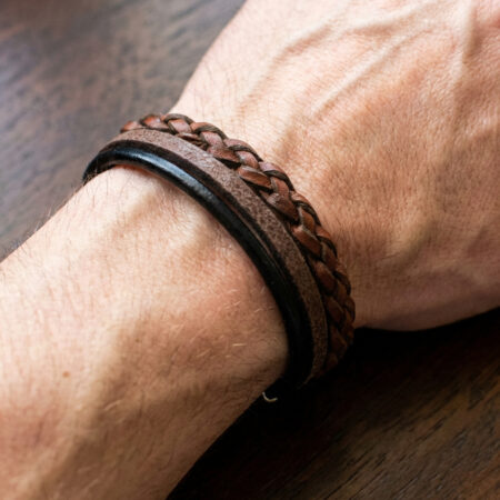 Skórzana Męska Bransoletka Pleciona Cipo Baxx Rzemyk Taba CN105