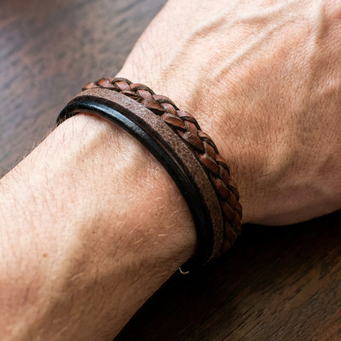 Skórzana Męska Bransoletka Pleciona Cipo Baxx Rzemyk Taba CN105