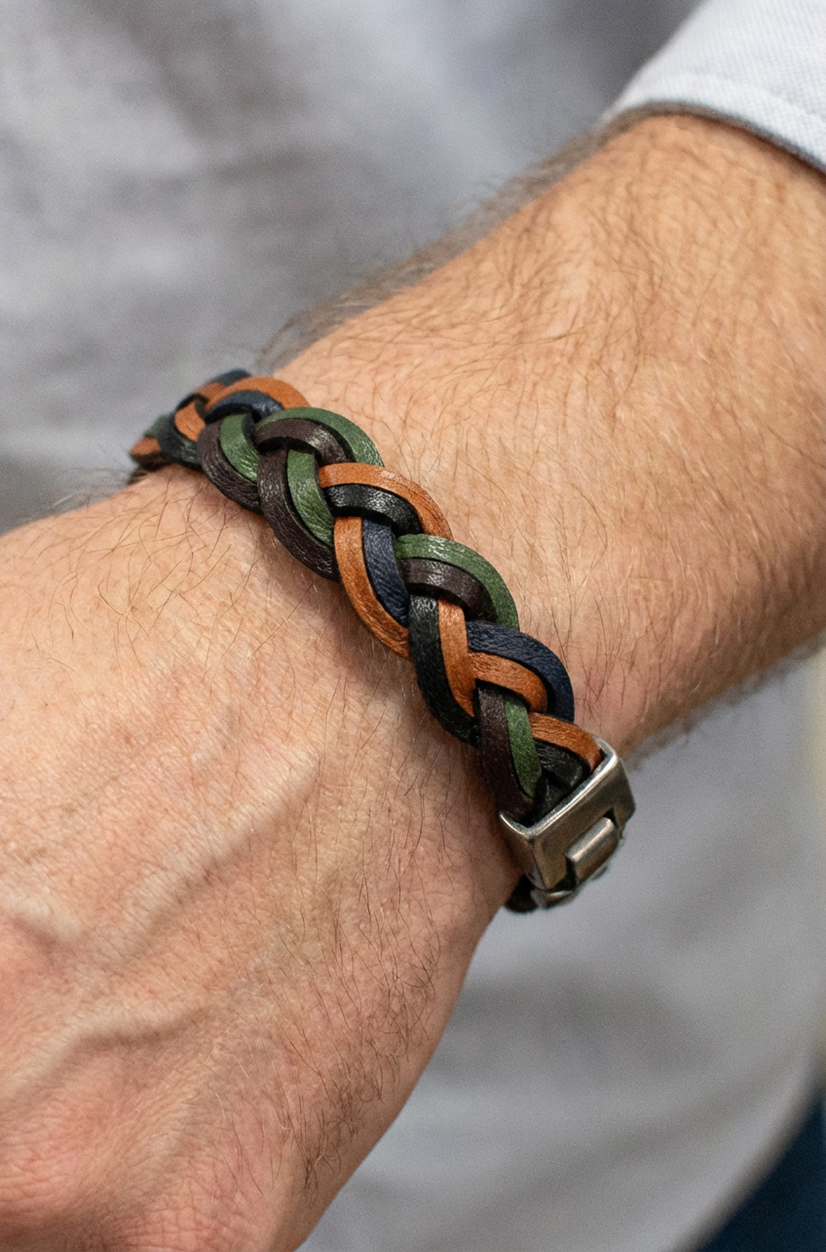 Skórzana Męska Bransoletka Pleciona Cipo Baxx Mix Kolor CN106 - obrazek 4