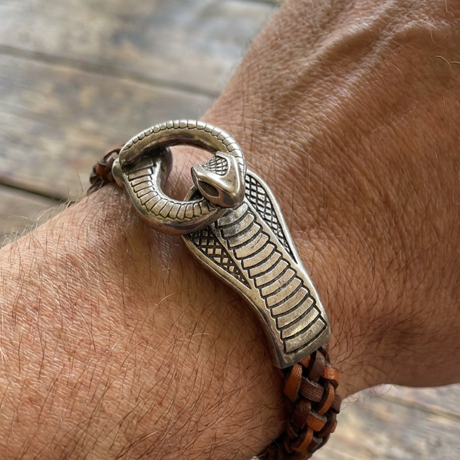 Skórzana Męska Bransoletka Pleciona Cipo Baxx Taba Snake CN107