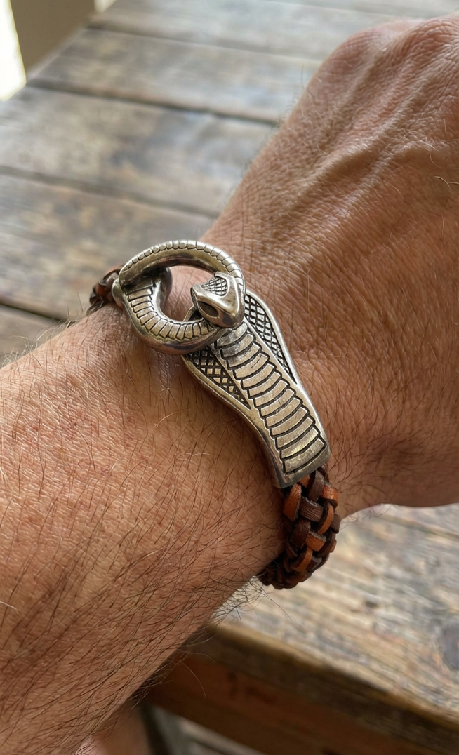 Skórzana Męska Bransoletka Pleciona Cipo Baxx Taba Snake CN107 - obrazek 2