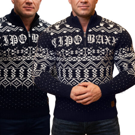 Sweter Golf Cipo Baxx Wzór Norweski Świąteczny Premium Rozpinany pod Szyją CP233