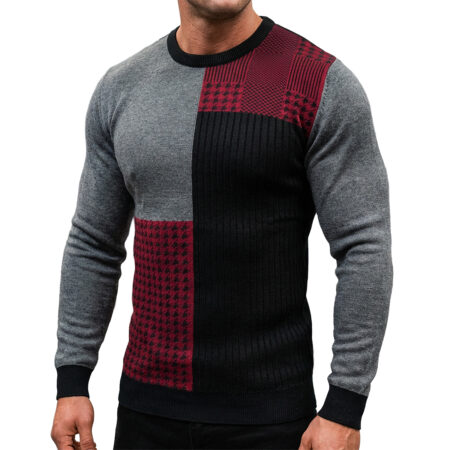 Klasyczny Delikatny Męski Sweter Cipo Baxx Wzór Dzianinowy Regular Bawełna CP263 grey