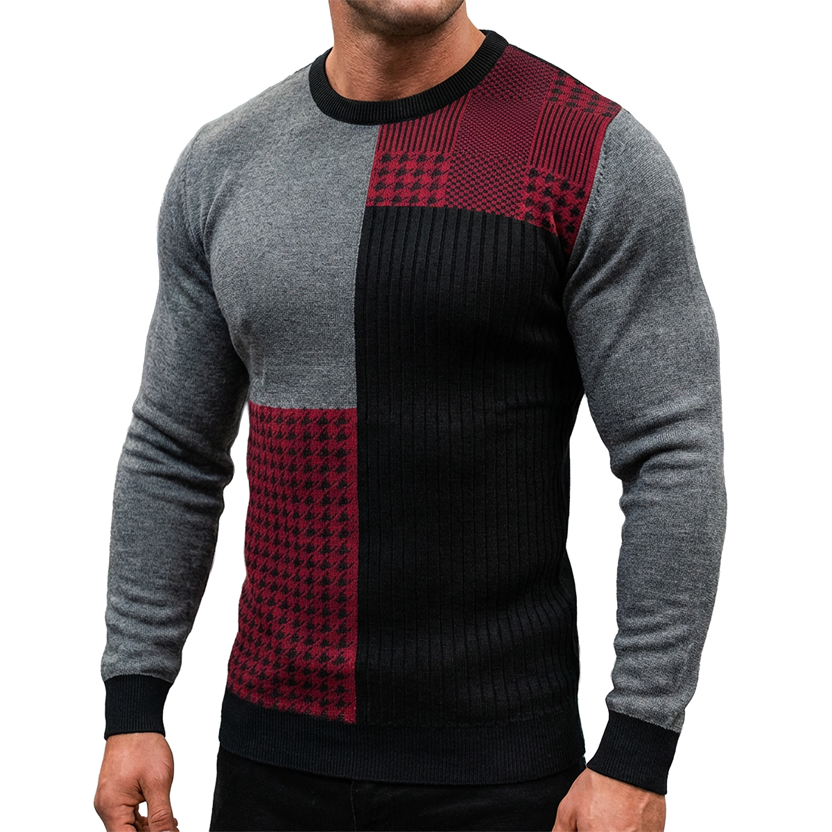 Klasyczny Delikatny Męski Sweter Cipo Baxx Wzór Dzianinowy Regular Bawełna CP263 grey