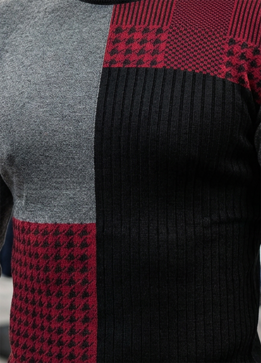 Klasyczny Delikatny Męski Sweter Cipo Baxx Wzór Dzianinowy Regular Bawełna CP263 grey - obrazek 2