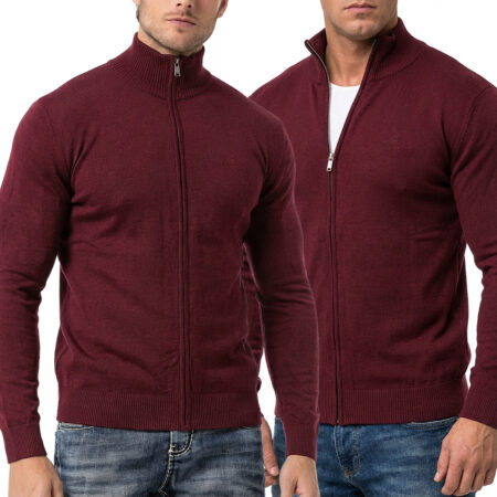 Rozpinany Męski Sweter Golf Cipo Baxx Cardigan Casual CP282 Burgundy