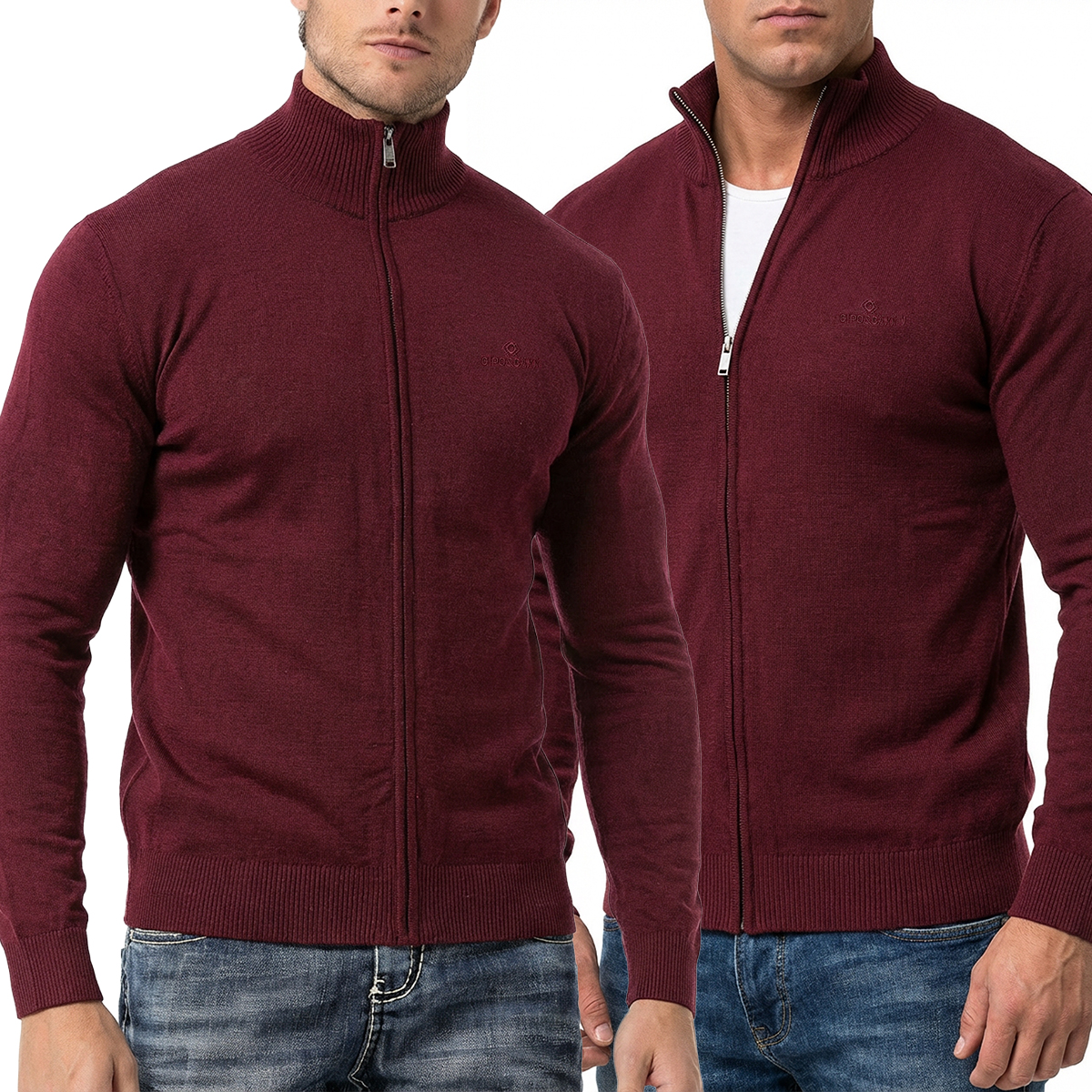Rozpinany Męski Sweter Golf Cipo Baxx Cardigan Casual CP282 Burgundy